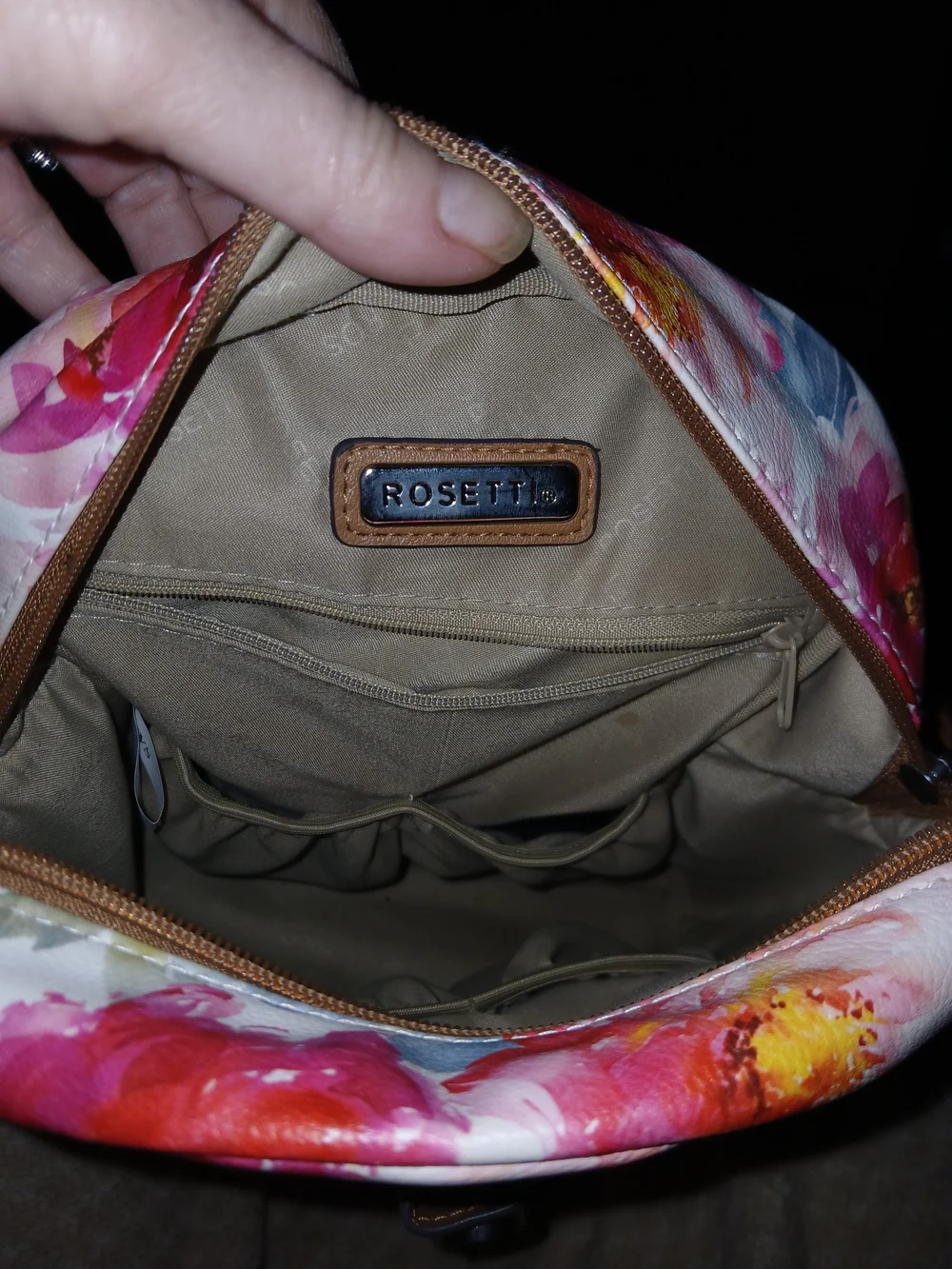Rosetti Floral Backpack in Pink, White & Tan Trim
